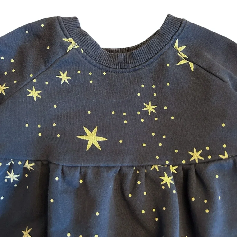 Hanna Andersson Girls Dress Size 3-6 Months Navy Blue‎ Silver Star Dress